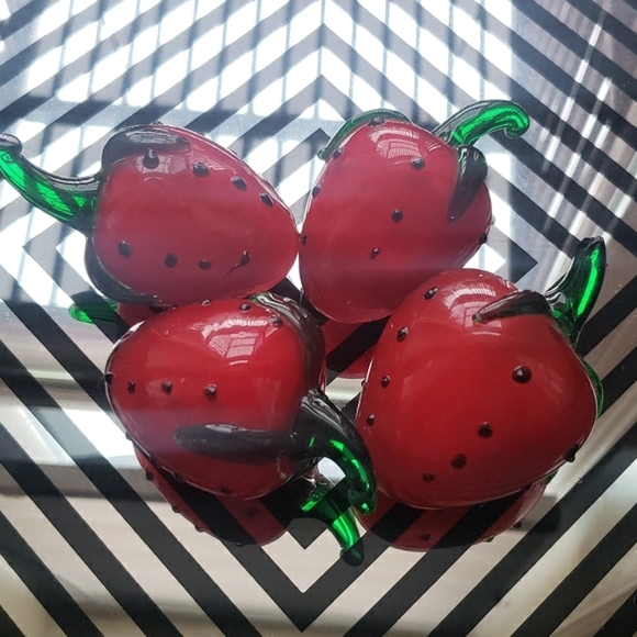 Lot of 3 Vtg Murano Style Strawberry Hand Blown Art Glass Paperweight 3,5" big - Picture 2 of 5